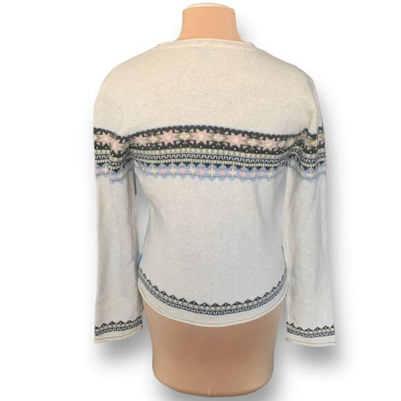 Vintage Lucky Brand Sweater Cream Pink Faire Isle Boxy Neutral Knit Pullover - Picture 4 of 10